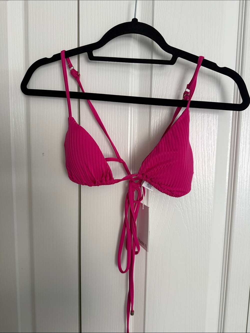 Vitamin A Bright Pink Swim Top with Tie Straps